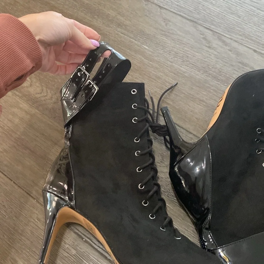 NWT BURJU Shoes Under The Influence Open Toe Lace Up Buckle Ankle Boots | 11 - Picture 11 of 11